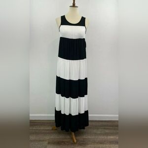Sleeveless Black & White Striped Maxi Dress
